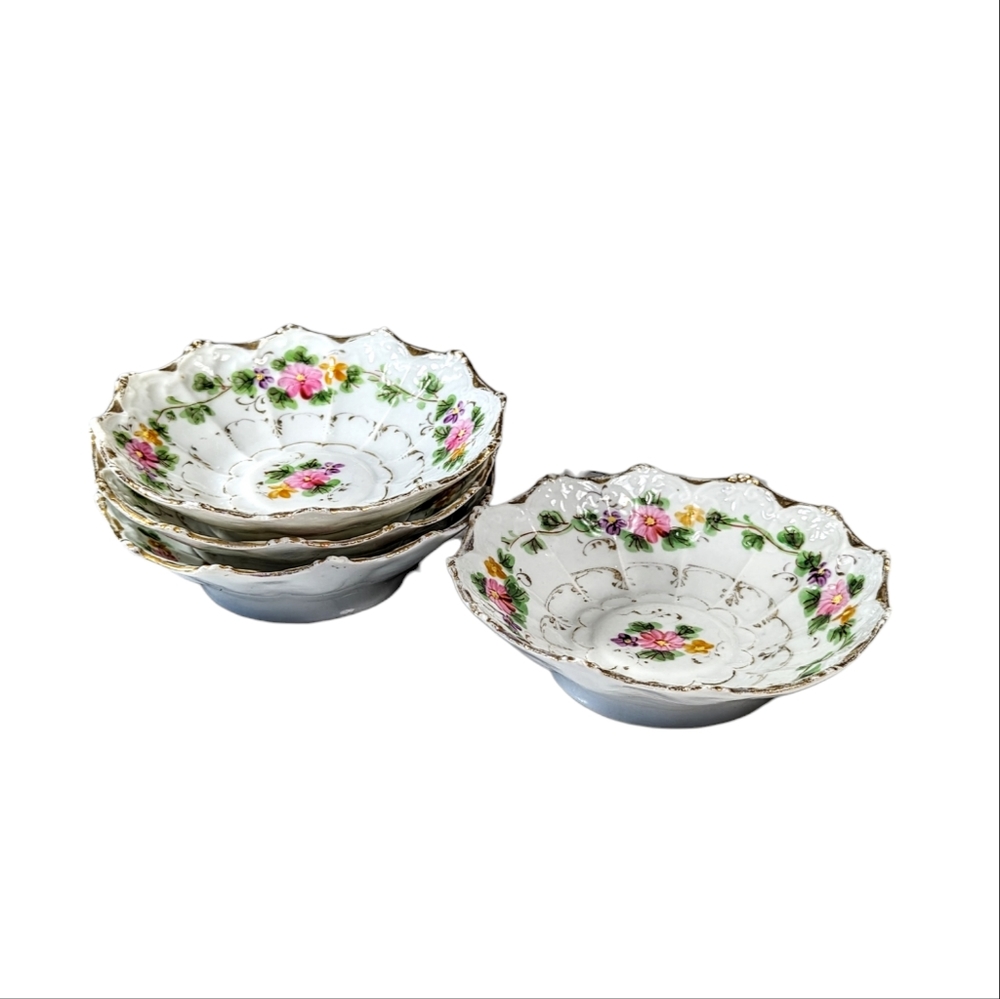 Vintage Hand Painted Japan Nippon? Porcelain Berry Bowls Set Of 4 Floral